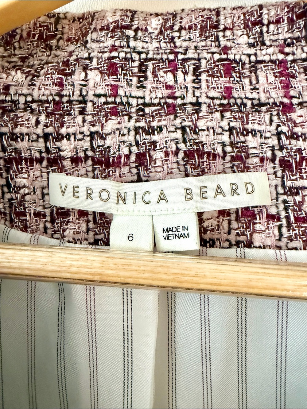 VERONICA BEARD | Theron Tweed Double Breasted Blazer Jacket Pink Black Trim Sz 6 - Picture 7 of 12